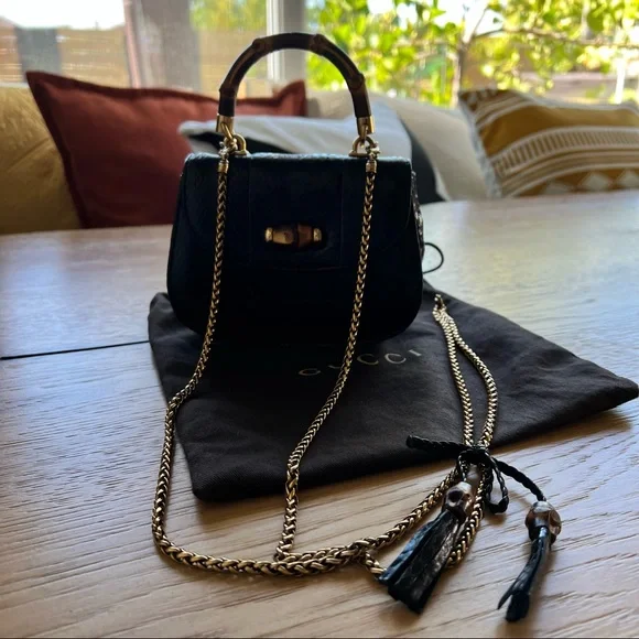Gucci | Vintage 1947 Bamboo Mini Black Python Crossbody Two Way Chain Bag - Picture 8 of 17